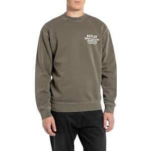 Replay Heren sweatshirt relaxed fit met ronde hals, 759 Mud Green, XS