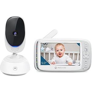 Motorola Nursery Babyfoon met camera VM75, bewakingscamera met 5 inch ouderunit, babymonitor met nachtzicht, digitale zoom, twee-weg communicatie en slaapliedjes, kunststof, wit