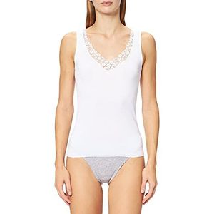 Calida Dames Vrouwelijke Sense Top zonder mouwen katoenen onderhemd met kant, wit, 52 NL