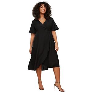 Trendyol - Robe Grande Taille - Zwart - Midi Wrapover Double Breasted Woven