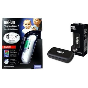 Braun ThermoScan 7 Age precisie-oorthermometer, stil, kleurgecodeerd temperatuurdisplay, baby, IRT6520 & Braun Beschermende Opbergtas voor Thermoscan Oorthermometer, Zwart