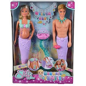 Simba 105733524 - Steffi Love Mermaid Family, pop als zwangere zeemeermin met Kevin als zeemeermin, met babybed, 29 cm kleedpoppen, speelpoppen, voor kinderen vanaf 3 jaar