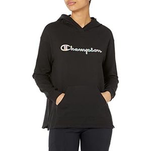 Champion Dames middelzware jersey hoodie, grafische tekst capuchontrui, zwart-586fta, Large