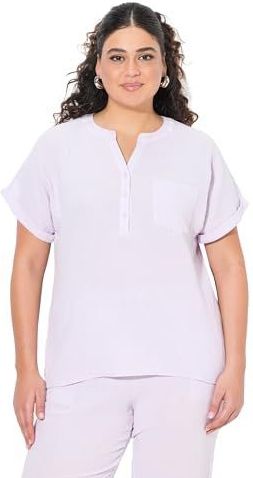 Ulla Popken - Blouse - Pastellila - Wijde Blouse - Knoopsluiting