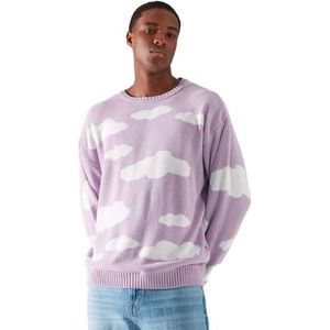 Trendyol Mannen ronde hals landschap print normale trui sweatshirt, Lila, M, Lila, M