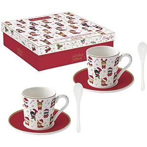 Easy Life Set van 2 koffiekopjes, 100 ml, met lepel, porselein