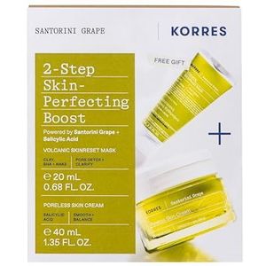 KORRES SANTORINI GRAPE Set 2-staps Boost voor huidperfectie, voordeelset voor vrouwen en mannen, gezichtscrème 40 ml en masker 20 ml, zuivert olieachtige en gemengde huid, veganistisch