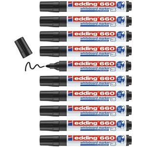 edding 660 whiteboardmarker - zwart - 10 whiteboardstiften - ronde punt 1,5 - 3 mm - boardmarker uitwisbaar - voor whiteboard, flipchart, magneetbord, prikbord, memobord - sketchnotes - navulbaar