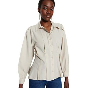 Trendyol Dames Regular fit Basic Shirt Kraag Geweven Shirt,Beige,34, Beige, 60