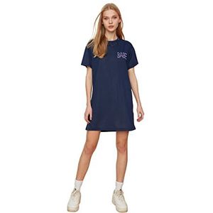 Trendyol Dames Gebreide T-shirt-jurk Jurk, Navy, Large
