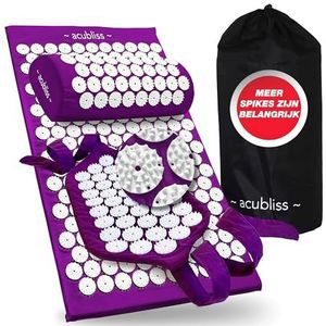 Acubliss Premium Acupressuur Mat en Kussen Set en Riem, Massage Mat voor Nek en Verlichting Van Rugpijn, Acupunctuur Mat en Kussen voor Verhoogde Energie, 3 Delige set, Draagtas, Paars