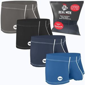 Real Men Bulge Enhancing Pouch Ondergoed voor Mannen - 1 of 4 Pack Nylon 3 Inch - Ice Silk Heren Boxer Slips ABCD Pouches XS-5XL, D Pouch 4 Pack- Donkerblauw Lichtblauw Zwart Grijs, L