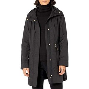 Cole Haan Women's Packable Hooded Rain Jacket with Bow, Black, X-Small