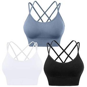 Evercute Sin Costuras Sportbeha voor dames, ondoorzichtig, ① zwart Wit Blauw 3 Pack, L