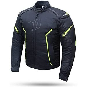 DEGEND Tech Motorwinterjas voor heren, met schouders en elleboogbescherming, reflecterende biezen, S-6XL, fluorescerend/zwart, L