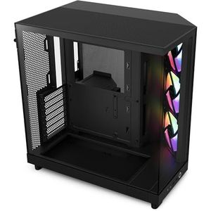 NZXT H6 Flow RGB | CC-H61FB-R1 | Compacte Mid-Tower kast met twee kamers | Inclusief 3 x 120mm RGB ventilatoren | Panoramisch glazen panelen | Hoogwaardige luchtstroompanelen | Zwart