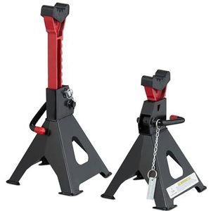 Relaxdays assteun, set van 2, autokrik, verstelbare hoogte 29-42 cm, auto, caravan, kriksteun 3 ton, staal, zwart-rood