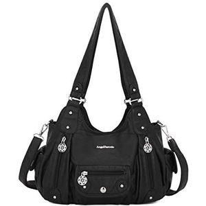 Angel Barcelo Dames portemonnees en handtassen PU lederen schoudertas mode hobo tassen voor meisjes, Zwart, One Size