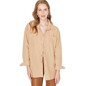 TRENDYOL Dames Woman Relaxed Standard Collar Woven Shirt Shirt, camel, 42