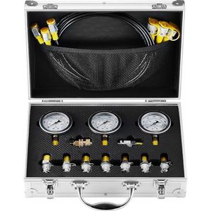 VEVOR - Hydraulische Druktestset - 250/400/600 Bar - 3 Meters - 9 Testkoppelingen - 3 Testslangen