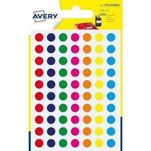 Etiket Avery 8mm rond - blister 420st assorti