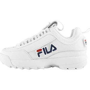 Fila Womens Disruptor II Patches lederen synthetische witte sneakers, Wit, 38 EU