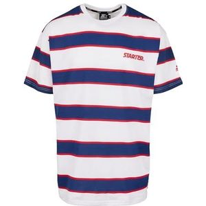 STARTER BLACK LABEL Heren T-shirt gestreept oversized Starter Logo Striped Tee, met multicolor dwarsstrepen en logo-print, 2 kleuren, maat XS tot XXL, wit/blauw, XL