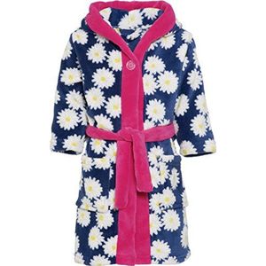 Playshoes Kinderbadjas van fleece met capuchon, pluizige ochtendjas voor meisjes, met bloemenpatroon, blauw (marine 11), 86/92 cm (12-24 Maanden)