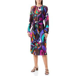 Seidensticker Midi blousejurk voor dames, blousejurk met ceintuur, opstaande kraag, regular fit, lange mouwen, 100% viscose, zwart, 44