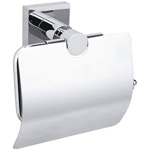 tesa Hukk toiletrolhouder met deksel, hoogglans verchroomd metaal, zelfklevend, 68 mm x 140 mm x 140 mm
