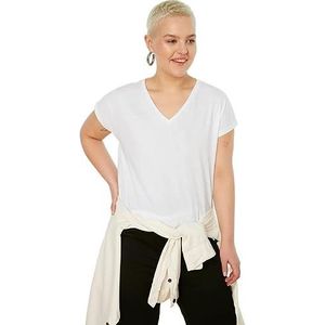 Trendyol Vrouwen Plus Size Relaxed Basic V-hals Knit Plus Size T-Shirt, Wit, 4XL grote maten