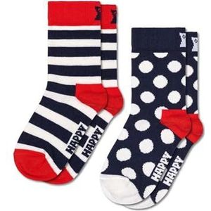 Happy Socks Stripe, Kleurrijke en Leuke, Sokken voor kinderen, Blauw-Rood-Wit 2 paar (12-24M)