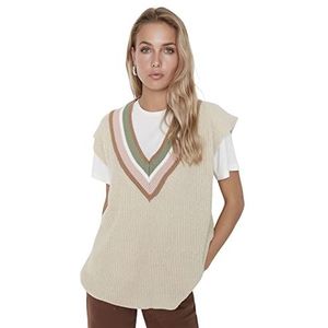 TRENDYOL Dames V-hals gebreide trui, beige, S, beige, S