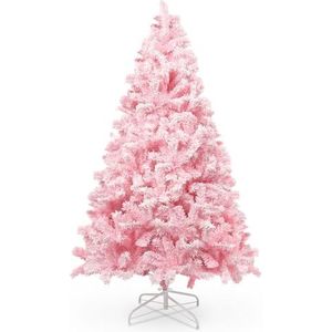 himaly 180 cm kerstboom bevlokt roze met volle flocked decoratie met sneeuwvlokken, 808 punten dennenbladeren van pvc en stabiele basis, kerstboom voor kerstdecoraties
