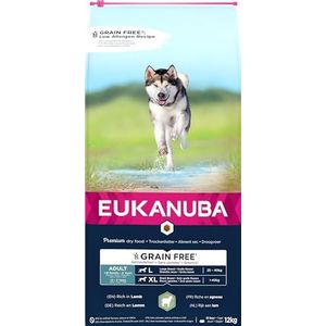 EUKANUBA Graanvrij* premium hondenvoer met lamvlees voor grote en extra grote rassen - droogvoer voor volwassen honden, 12 kg