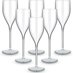 Bryna Champagneglazen, 18 cl, van polycarbonaat (hard plastic), 100% Italiaans design, onbreekbare glazen, wijnglazen, herbruikbaar en vaatwasmachinebestendig, transparant, 6 stuks