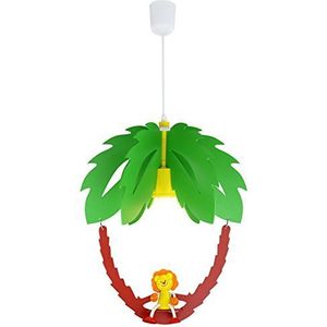 Elobra Kinderlamp plafondlamp palm met leeuw, kinderkamer hout, groen/bruin, A++