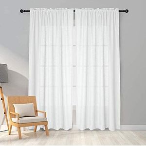 Melodieux Gordijnen wit transparant linnen look voile gordijnen voor woonkamer slaapkamer set van 2 175x140cm