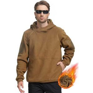 FREE SOLDIER Winterhoodie voor heren, warm fleece, capuchontrui voor mannen, sweatshirt met 1/4 ritssluiting, winddicht, tactisch leger, werkjas, outdoorjassen, Wolf Bruin, S
