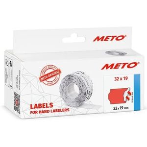 METO etiketten voor etiketteerapparaten (32x19 mm, 2-regelig, 5000 stuks, permanent hechtend, voor METO, Contact, Sato, Avery, Tovel, Samark, etc.), 5 rollen, fluor-rood