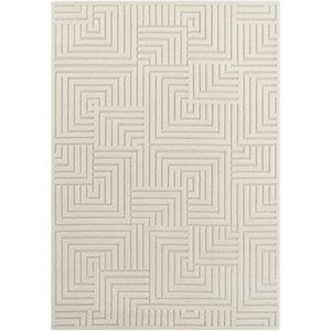 Manipu pluizig laagpolig tapijt, modern woonkamertapijt, hoog laag-effect, zacht labyrint-patroon, voor woonkamer, slaapkamer, keuken of eetkamer, crème, 120 x 170 cm
