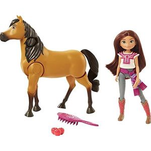 Spirit Untamed Samen op Weg Lucky pop (ca. 18 cm) en Spirit paard (ca. 20 cm), paardrijdfunctie, pop kan paardrijden met realistische loopbewegingen en bewegende gewrichten, voor kinderen van 3 jaar