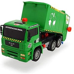 Dickie Toys 203186395 - Air Pump Garbage Truck, afvalafvoer met luchtpompfunctie, afvalauto, recycling, pneumatisch beweegbare container, 31 cm, vanaf 4 jaar