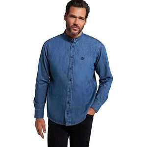 JP 1880 Heren jeanshemd, lange mouwen, opstaande kraag, moderne pasvorm, tot 8 XL T-shirt, Blue Denim, 3XL