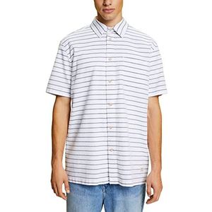 ESPRIT Shirt van gestreept wafelpiqué, 100% katoen, wit, XL