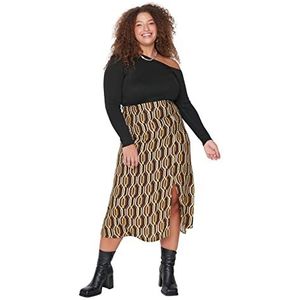 Trendyol Vrouwen vrouw Midi A-lijn split geweven plus size rok, bruin, 44, BRON, 70 grote maten