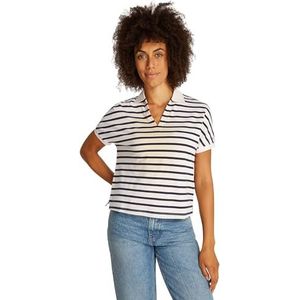 Tommy Hilfiger Lyocell poloshirt met korte mouwen voor dames, zonder knoopsluiting, Wit (Calico/Donker Nacht Navy Stp), 3XL