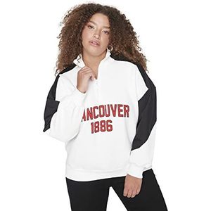 Trendyol Vrouwen Plus Size Regular Basic Staande kraag Gebreid Plus Size Sweatshirt, Ecru, 4XL Grote Maten