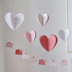 Ginger Ray Valentijnsdag 3D opknoping hart decoraties geassorteerd wit, roze, naakt en rood 5 Pack