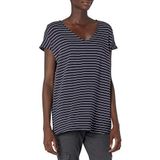 Amazon-merk - Daily Ritual Supersoft Terry Dolman-mouw V-hals Tuniek Shirt, Navy/White Stripe, XS